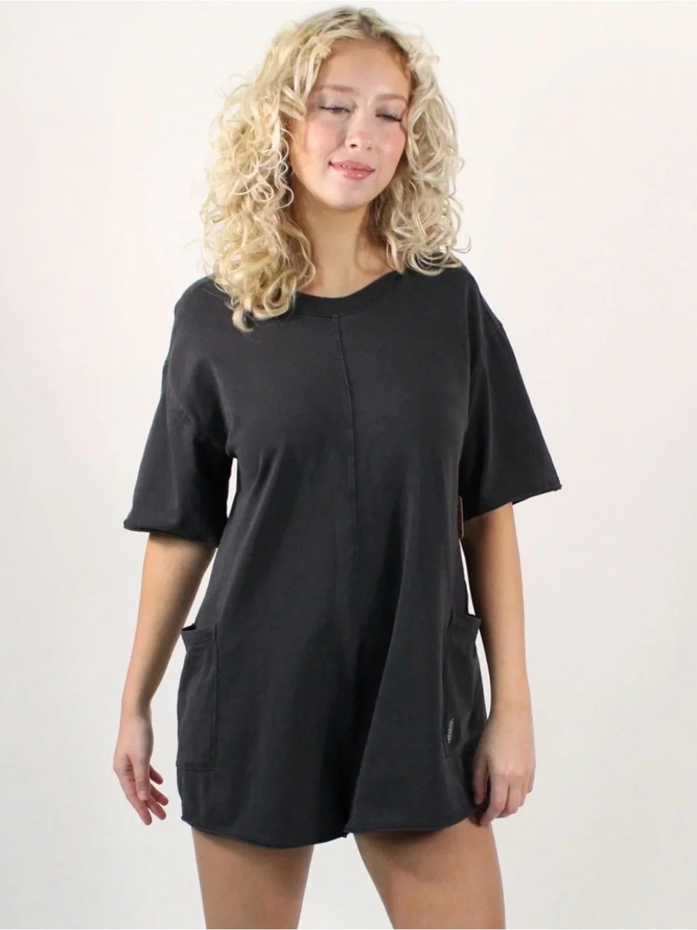 Free People hot shot Washed Black charcoal grey Oversized romper